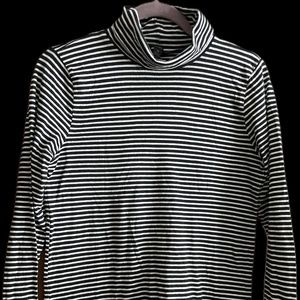 J.Crew Black and White Striped Tissue Turtleneck M